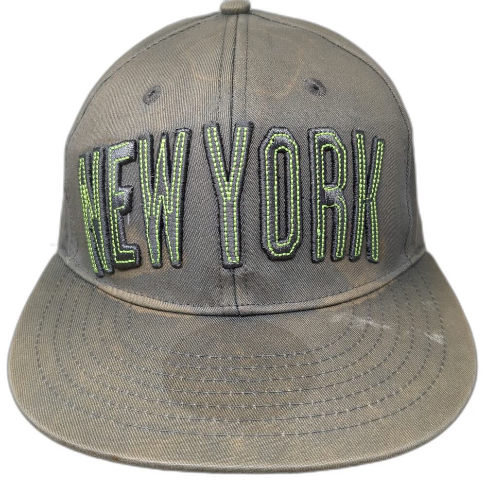 CURSEDI Snapback Gray Green One Size New York 3D Embroidery Flat Brim Cotton Hat
